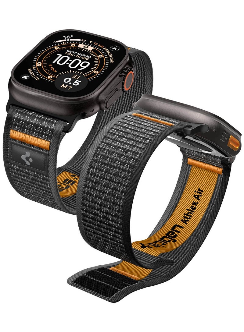 Spigen Athlex Air 2 Apple Watch Band for Apple Watch Ultra 3/2/1 49mm, Series 10 46mm, 9/8/7 45mm, SE2/SE/6/5/4 44mm, 3/2/1 42mm Adjustable Loop Band Strap - Active Black Orange - Image 1